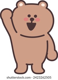 Cartoon teddy bear delighted at something with raising a hand. Vector illustration isolated on a transparent background.