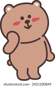 A cartoon teddy bear with an embarrassed and blushing Vector illustration isolated on a transparent background.