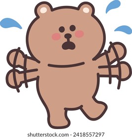 Cartoon teddy bear getting panicked. Vector illustration isolated on a transparent background.