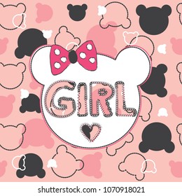 cartoon teddy bear head vector illustration, seamless teddy bear pattern, T-shirt graphics design