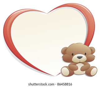 Cartoon teddy bear with heart-shaped frame. Isolated object for design element.