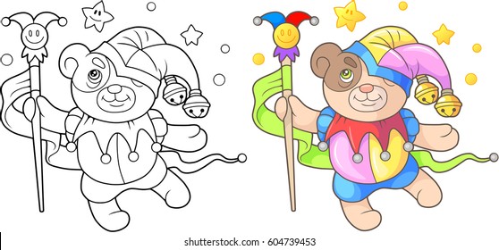 Cartoon teddy bear Jester coloring book