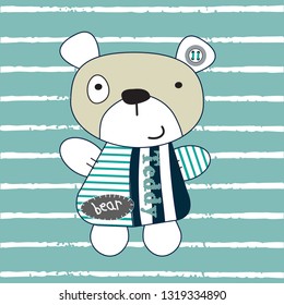 caricatura de peluche sobre ilustración vectorial de fondo a rayas