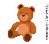 cartoon Teddy bear with red bow. Bear plush toy. Teddybear icon Isolated on white background. Vector illustration in flat style