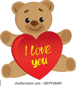 Caricatura Teddy Bear con el corazón rojo te amo