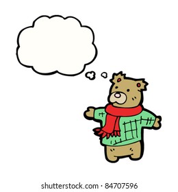 cartoon teddy bear in scarf and jumper