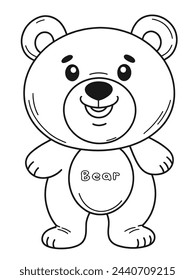 Oso de peluche de dibujos animados con la ilustración de la cara sonriente para colorear página para niños Negro vector Outlines