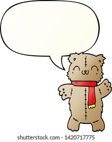 cartoon teddy bear with speech bubble in smooth gradient style