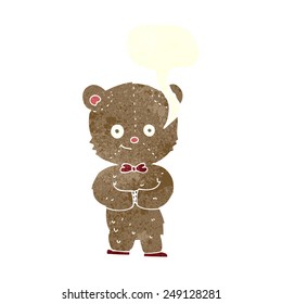 el oso de peluche de caricatura con burbuja de habla