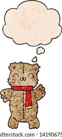 osito de peluche de dibujos animados con burbuja de pensamiento al estilo de textura gruesa