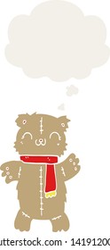 cartoon teddy bear with thought bubble in retro style