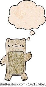 cartoon teddy bear with thought bubble in grunge texture style