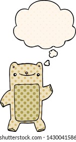 cartoon teddy bear with thought bubble in comic book style