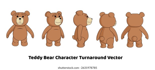 Dibujos animados Oso de peluche Turnaround Vector, Oso de peluche Modelo de hoja Ilustración, marrón, juguete, lindo, Vector