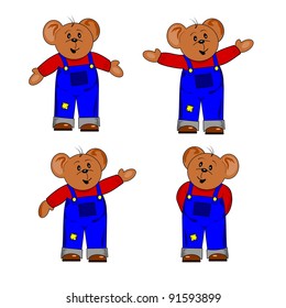 Cartoon teddy bear in various standing positions
