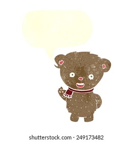 cartoon teddy bear waving with speech bubble