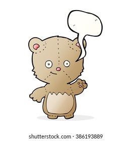 cartoon teddy bear waving with speech bubble