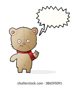 oso de peluche de caricatura saludando con burbuja de habla