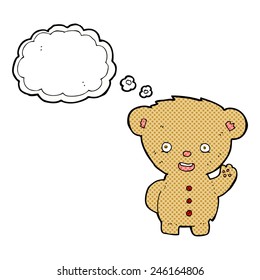 oso de peluche de caricatura saludando con burbuja de pensamiento