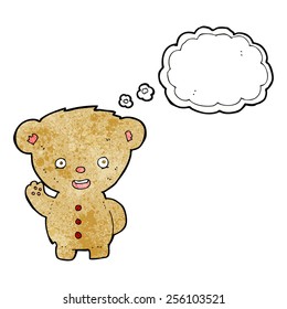 oso de peluche de caricatura saludando con burbuja de pensamiento