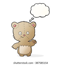 oso de peluche de caricatura saludando con burbuja de pensamiento