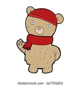 cartoon teddy bear in winter hat and scarf