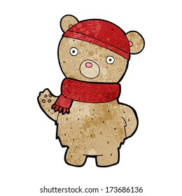 oso de peluche de caricatura con sombrero y bufanda de invierno