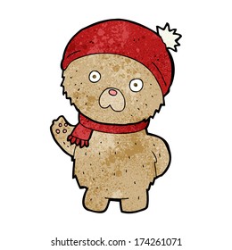 oso de peluche de caricatura con sombrero y bufanda de invierno
