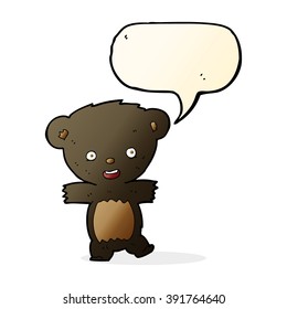 caricatura de osito negro de peluche con burbuja de habla