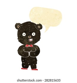 Teddybär aus schwarzem Cartoon mit Sprachblase