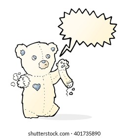 cartoon teddy polar bear with torn arm with speech bubble