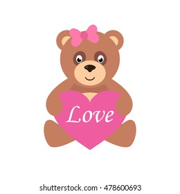 cartoon teddy sitting with heart and bow