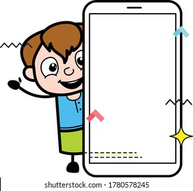 Cartoon Teen Boy with empty cell phone screen