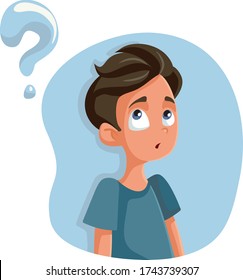 Cartoon Teen Boy Having Questions About Puberty. Funny Teenager Experiencing Identity Problems And Self Doubt  
