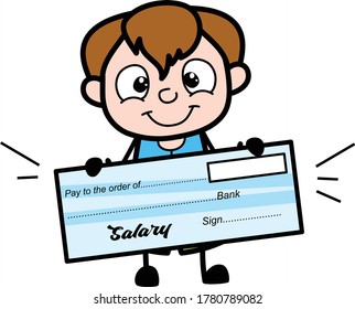 Cartoon Teen Boy holding paycheck