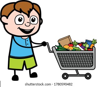 Cartoon Teen Boy with shopping cart