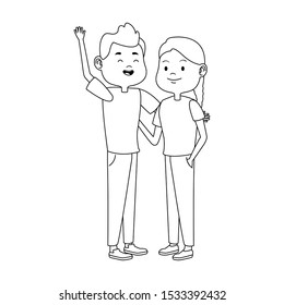 cartoon teen couple icon over white background, vector illustration