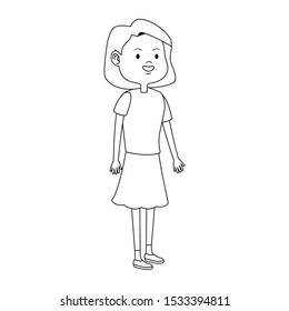 cartoon teen girl wearing skirt over white background, vector illustration