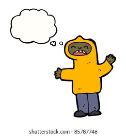 cartoon teen in hooded top with thought bubble