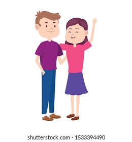 cartoon teen woman and man icon over white background, vector illustration