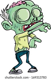 Cartoon teen zombie with skinny jeans. Isolated on white