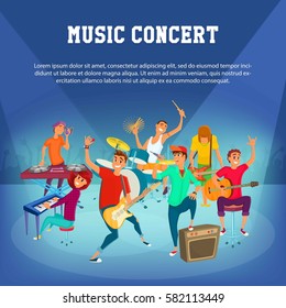 Cartoon Teenage Music Concert. Concept Music Character. Vector Illustration