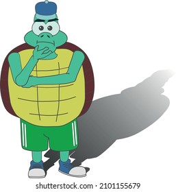Teenagerschildkröte aus Cartoon in einer Brooding-Pose.