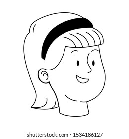 cartoon teenager girl with headband icon over white background, vector illustration