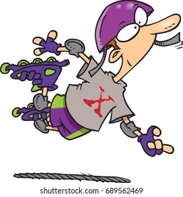 cartoon teenager inline skating