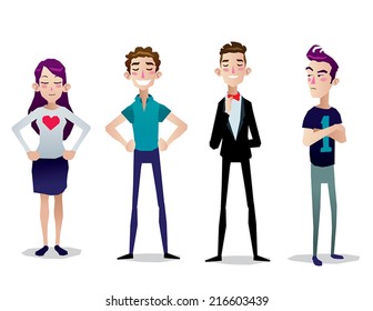 cartoon teens set isolated vector illustration full body