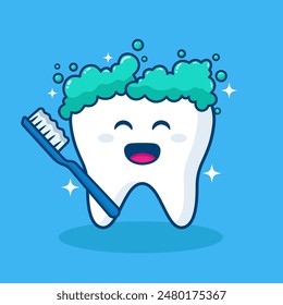 cartoon teeth with brush vector design illustration