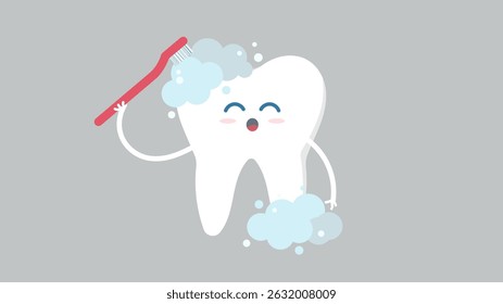 Cartoon teeth characters. Cute tooth mascot face emoji, vector illustration, on gray background 