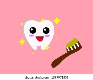 Cartoon teeth are clean and have teeth discoloration, toothpaste boil beside