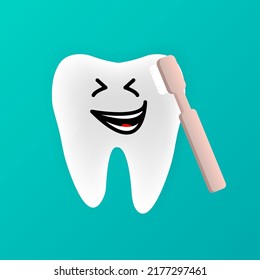 Cartoon teeth cleaning and personal care. Tooth before and after whitening. Vector illustration.